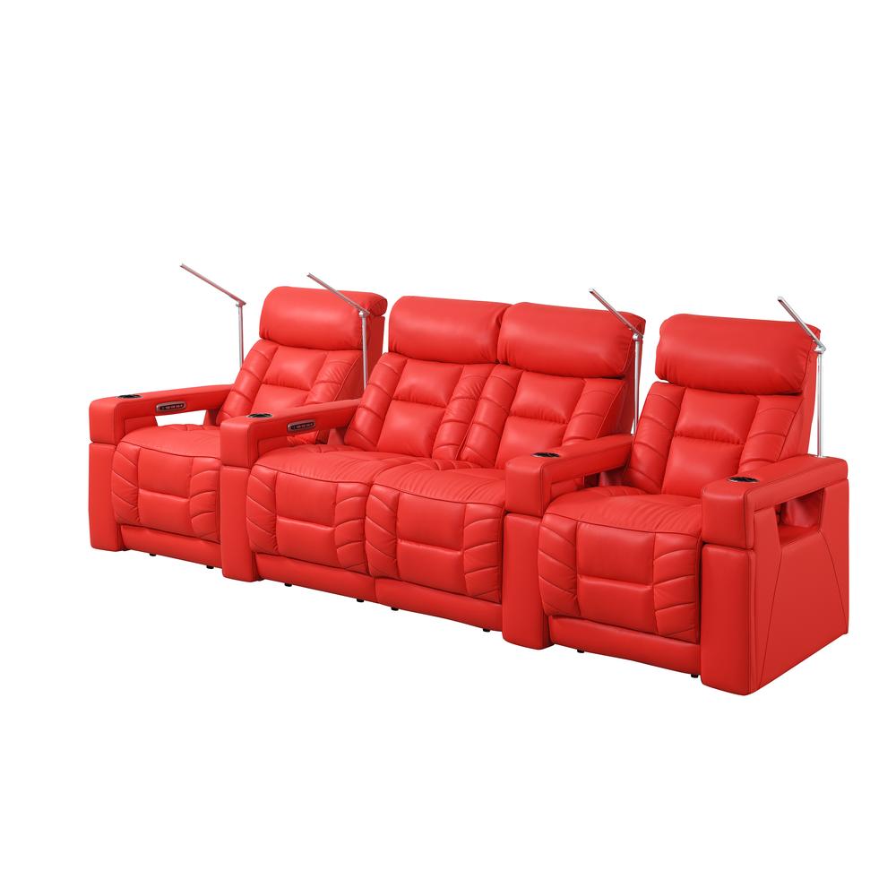 RowOne Rebellion 4 Chair Straight Row with Loveseat Motorized - Red - RowOne-RO8045-R4LSH-RED