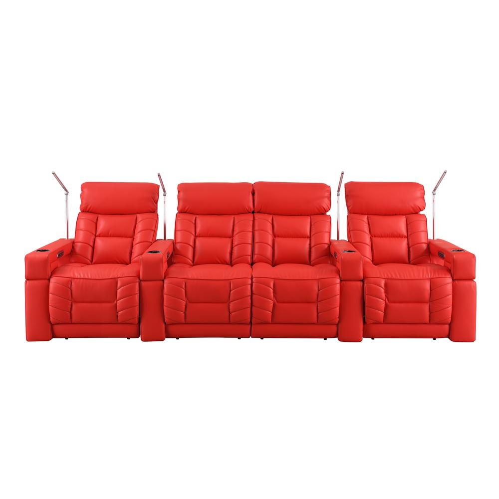 RowOne Rebellion 4 Chair Straight Row with Loveseat Motorized - Red - RowOne-RO8045-R4LSH-RED