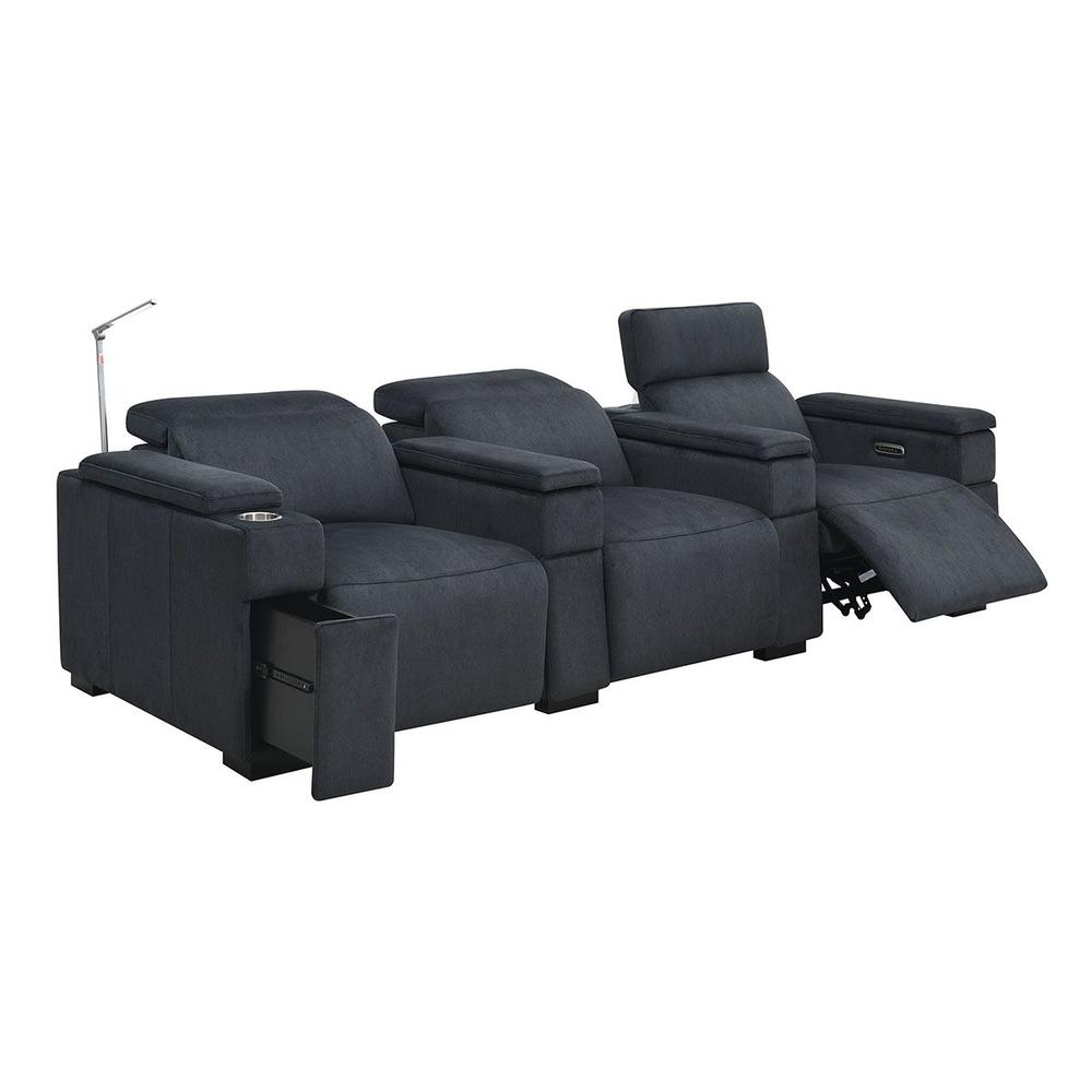 RowOne Calveri Microfiber Fabric 3 Seat Sofa Power Recline - Charcoal - RowOne-RO9010-R3SFA-CHARCOAL-FABRIC