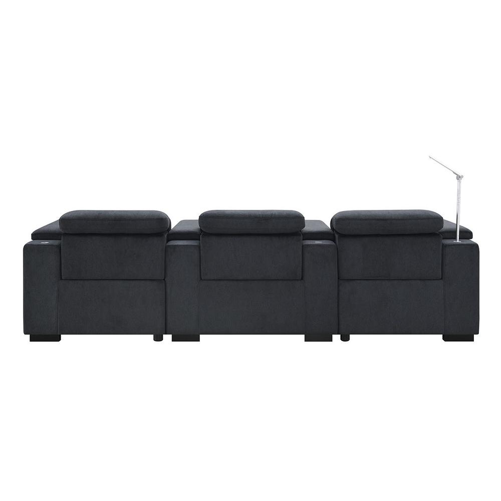 RowOne Calveri Microfiber Fabric 3 Seat Sofa Power Recline - Charcoal - RowOne-RO9010-R3SFA-CHARCOAL-FABRIC