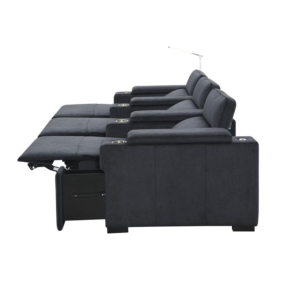 RowOne Calveri Microfiber Fabric 3 Seat Sofa Power Recline - Charcoal - RowOne-RO9010-R3SFA-CHARCOAL-FABRIC