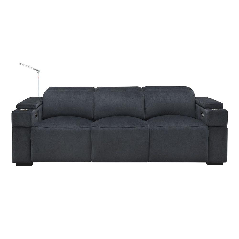 RowOne Calveri Microfiber Fabric 4 Chair Straight Row Power Recline - Charcoal - RowOne-RO9010-R4CH-CHARCOAL-FABRIC