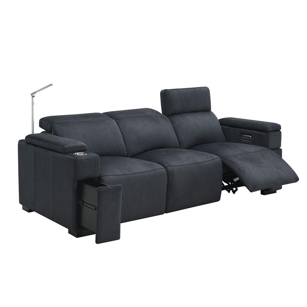 RowOne Calveri Microfiber Fabric 4 Chair Straight Row Power Recline - Charcoal - RowOne-RO9010-R4CH-CHARCOAL-FABRIC