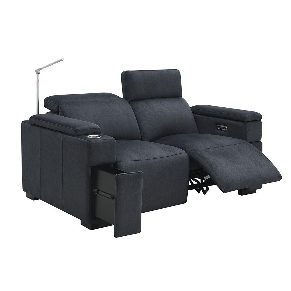 RowOne Calveri Microfiber Fabric 3 Chair Straight Row Power Recline - Charcoal - RowOne-RO9010-R3CH-CHARCOAL-FABRIC