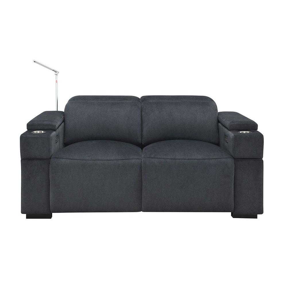 RowOne Calveri Microfiber Fabric 3 Chair Straight Row Power Recline - Charcoal - RowOne-RO9010-R3CH-CHARCOAL-FABRIC