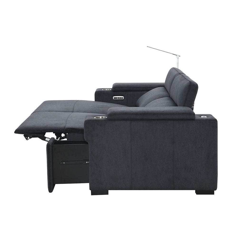 RowOne Calveri Microfiber Fabric 3 Chair Straight Row Power Recline - Charcoal - RowOne-RO9010-R3CH-CHARCOAL-FABRIC