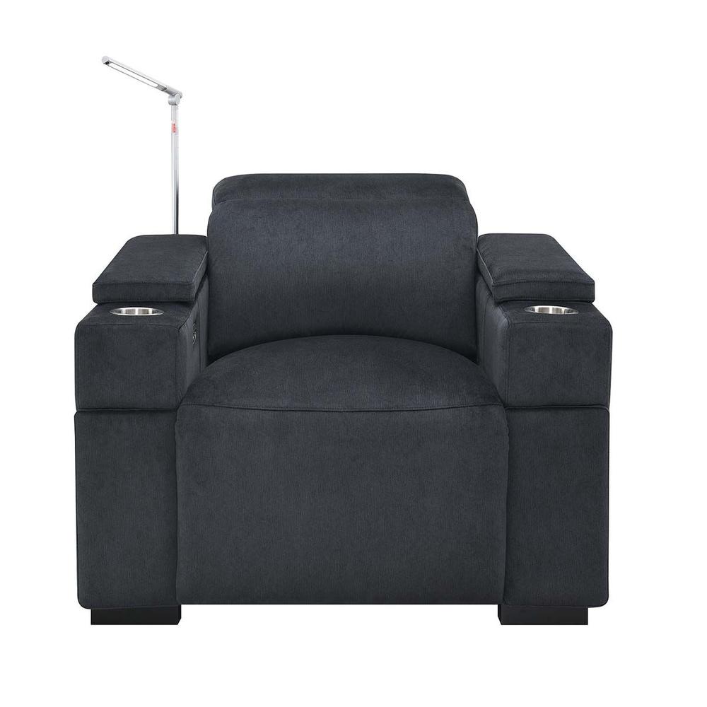 RowOne Calveri Microfiber Fabric 2-Arm Chair Power Recline - Charcoal - RowOne-RO9010-08H-CHARCOAL-FABRIC