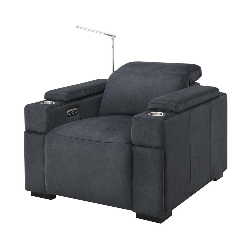 RowOne Calveri Microfiber Fabric 2-Arm Chair Power Recline - Charcoal - RowOne-RO9010-08H-CHARCOAL-FABRIC