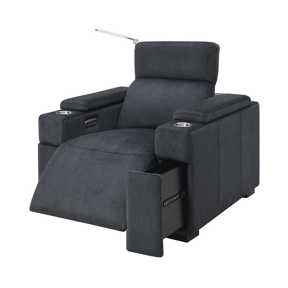 RowOne Calveri Microfiber Fabric 2-Arm Chair Power Recline - Charcoal - RowOne-RO9010-08H-CHARCOAL-FABRIC