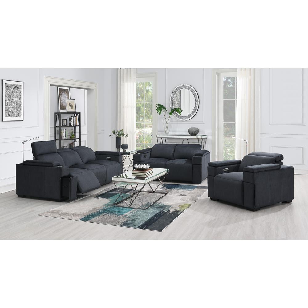 RowOne Calveri Microfiber Fabric 4 Chair Straight Row Power Recline - Charcoal - RowOne-RO9010-R4CH-CHARCOAL-FABRIC