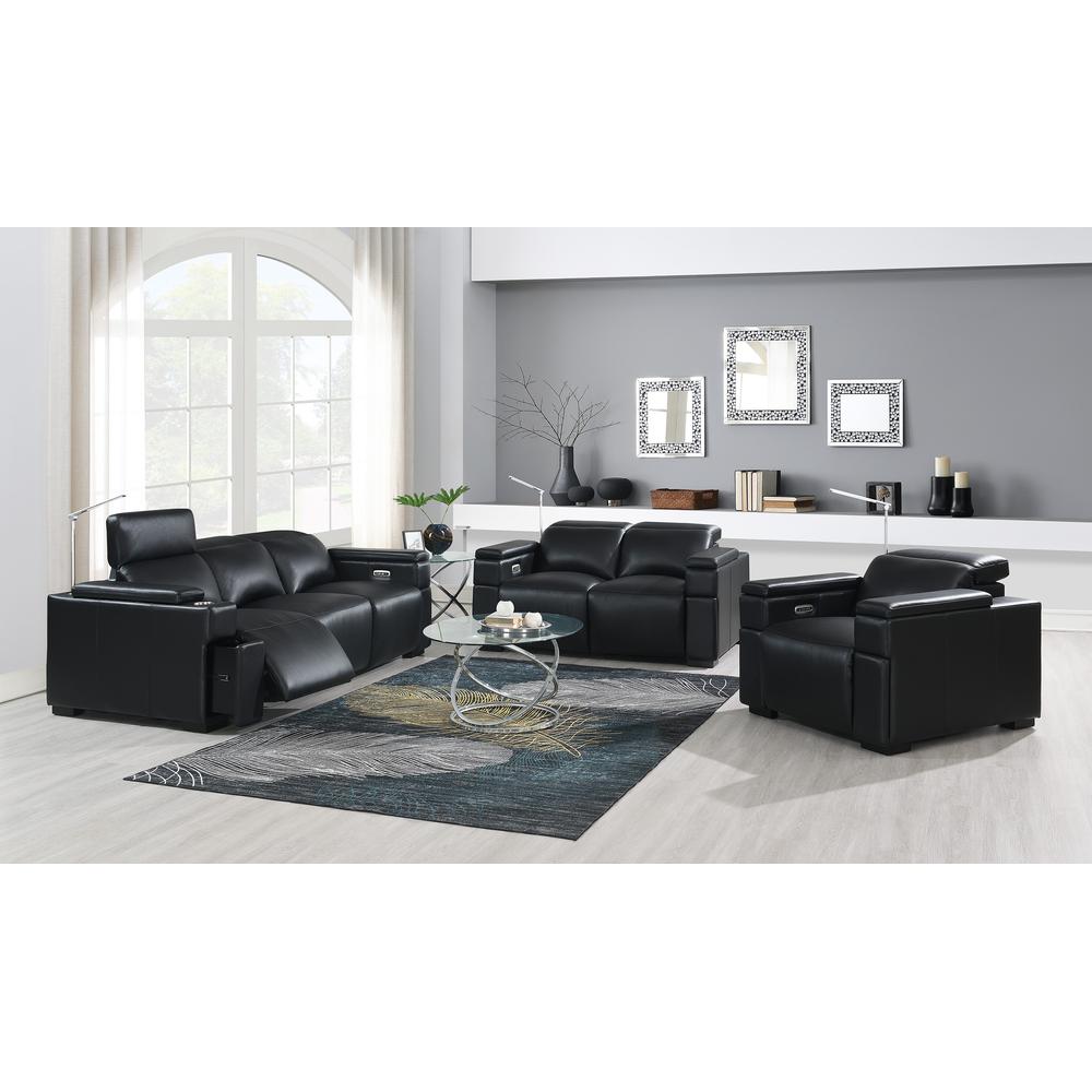 RowOne Calveri Black Leather 2 Seat Loveseat Power Recline - RowOne-RO9010-R2LSH-BLK