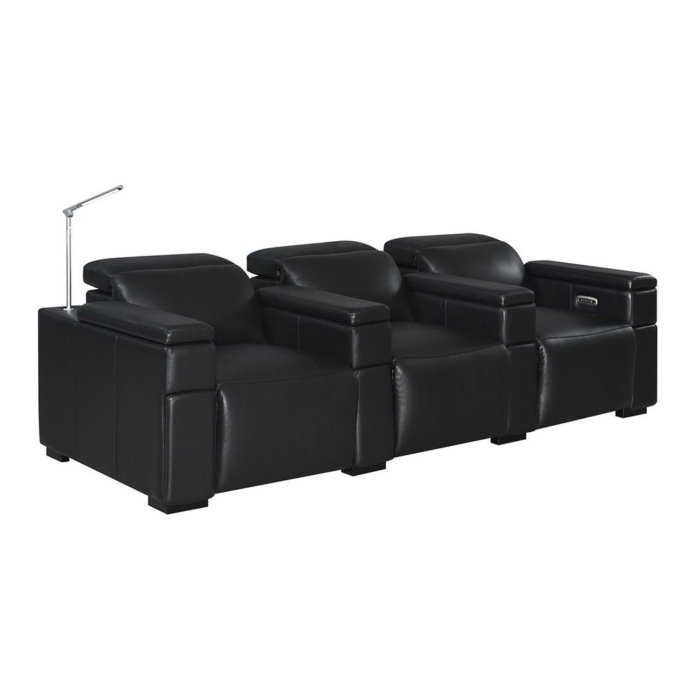 RowOne Calveri Black Leather 3 Seat Sofa Power Recline - RowOne-RO9010-R3SFA-BLK