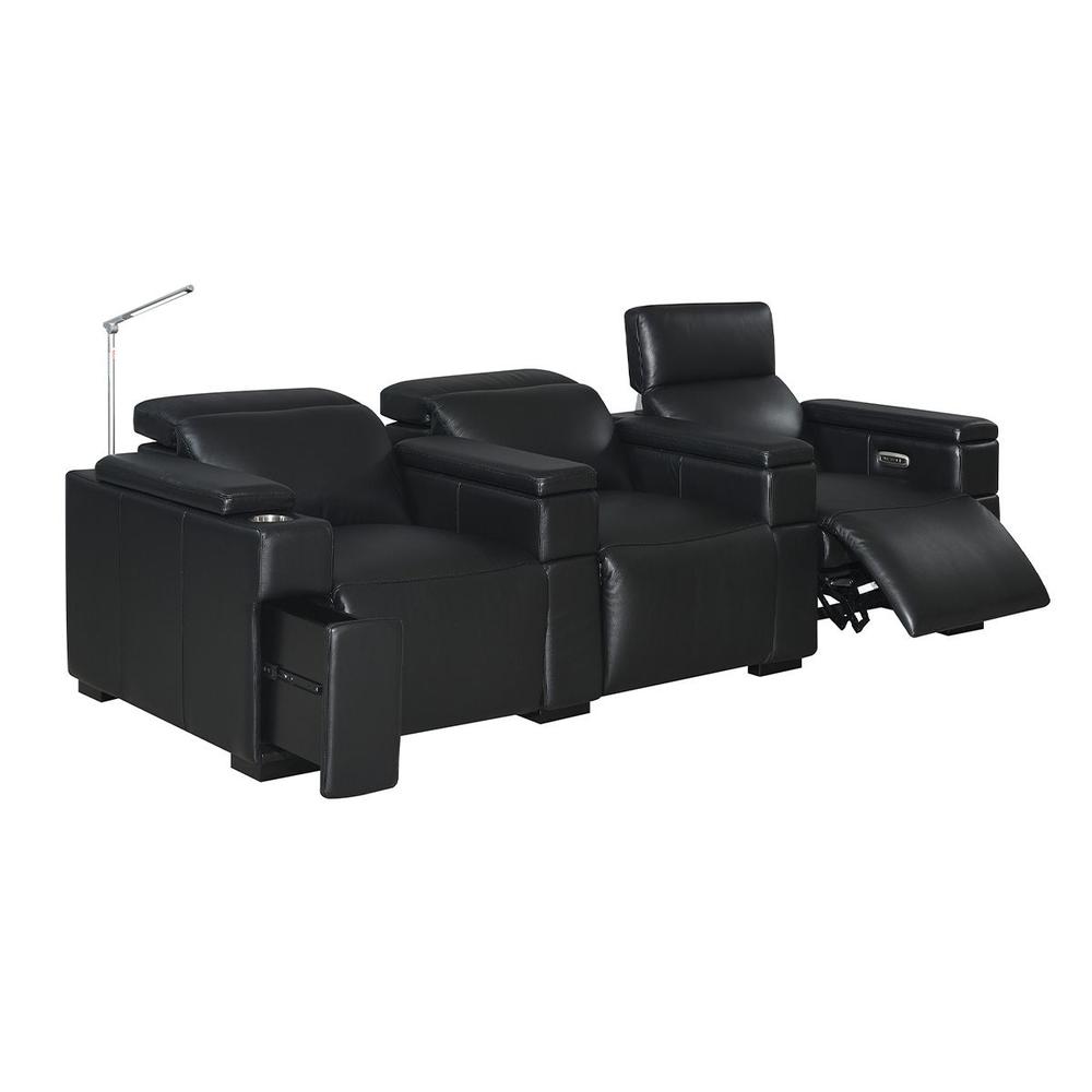 RowOne Calveri Black Leather 3 Seat Sofa Power Recline - RowOne-RO9010-R3SFA-BLK