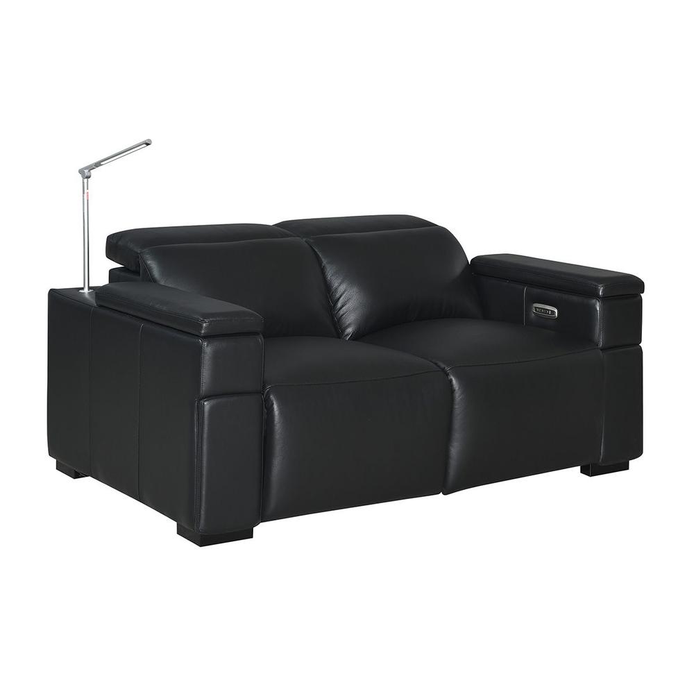 RowOne Calveri Black Leather 3 Chair Straight Row Power Recline - RowOne-RO9010-R3CH-BLK