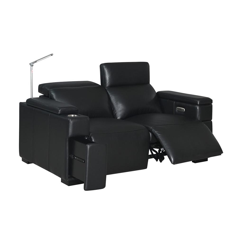 RowOne Calveri Black Leather 3 Chair Straight Row Power Recline - RowOne-RO9010-R3CH-BLK