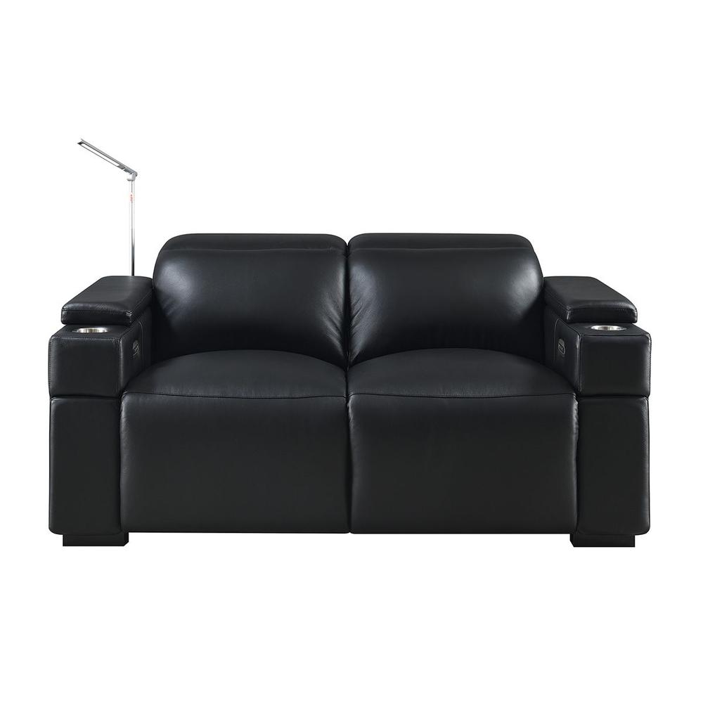 RowOne Calveri Black Leather 3 Chair Straight Row Power Recline - RowOne-RO9010-R3CH-BLK