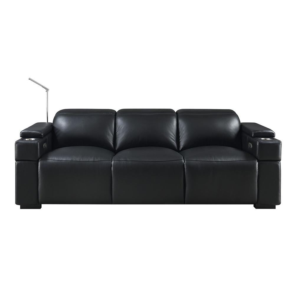 RowOne Calveri Black Leather 4 Chair Straight Row Power Recline - RowOne-RO9010-R4CH-BLK