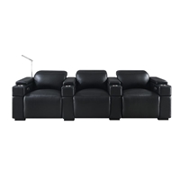 RowOne Calveri Black Leather 3 Seat Sofa Power Recline