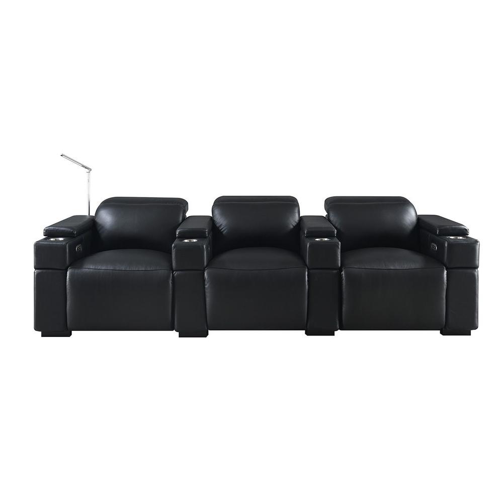 RowOne Calveri Black Leather 3 Seat Sofa Power Recline - RowOne-RO9010-R3SFA-BLK