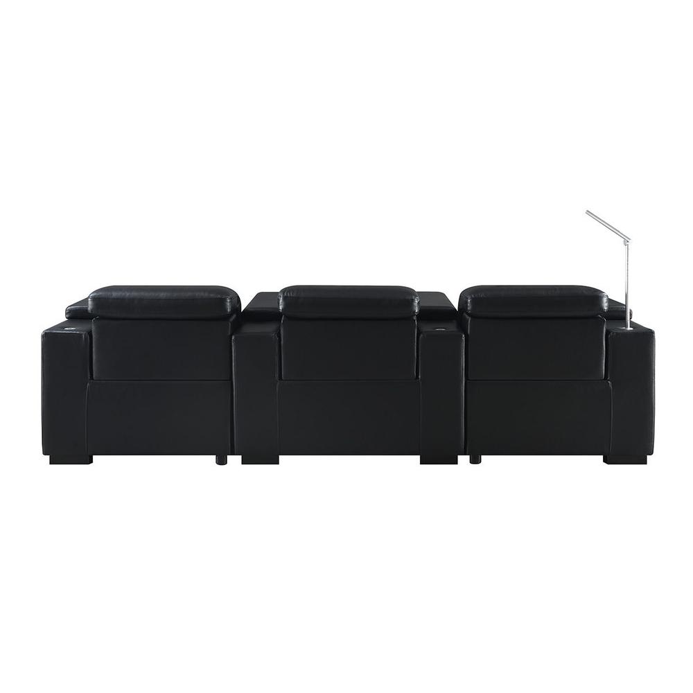 RowOne Calveri Black Leather 3 Seat Sofa Power Recline - RowOne-RO9010-R3SFA-BLK