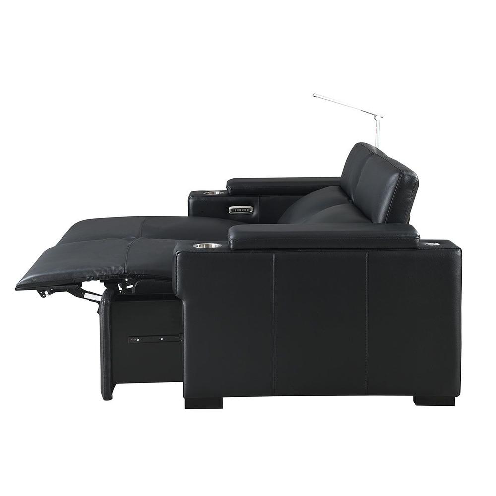 RowOne Calveri Black Leather 3 Chair Straight Row Power Recline - RowOne-RO9010-R3CH-BLK