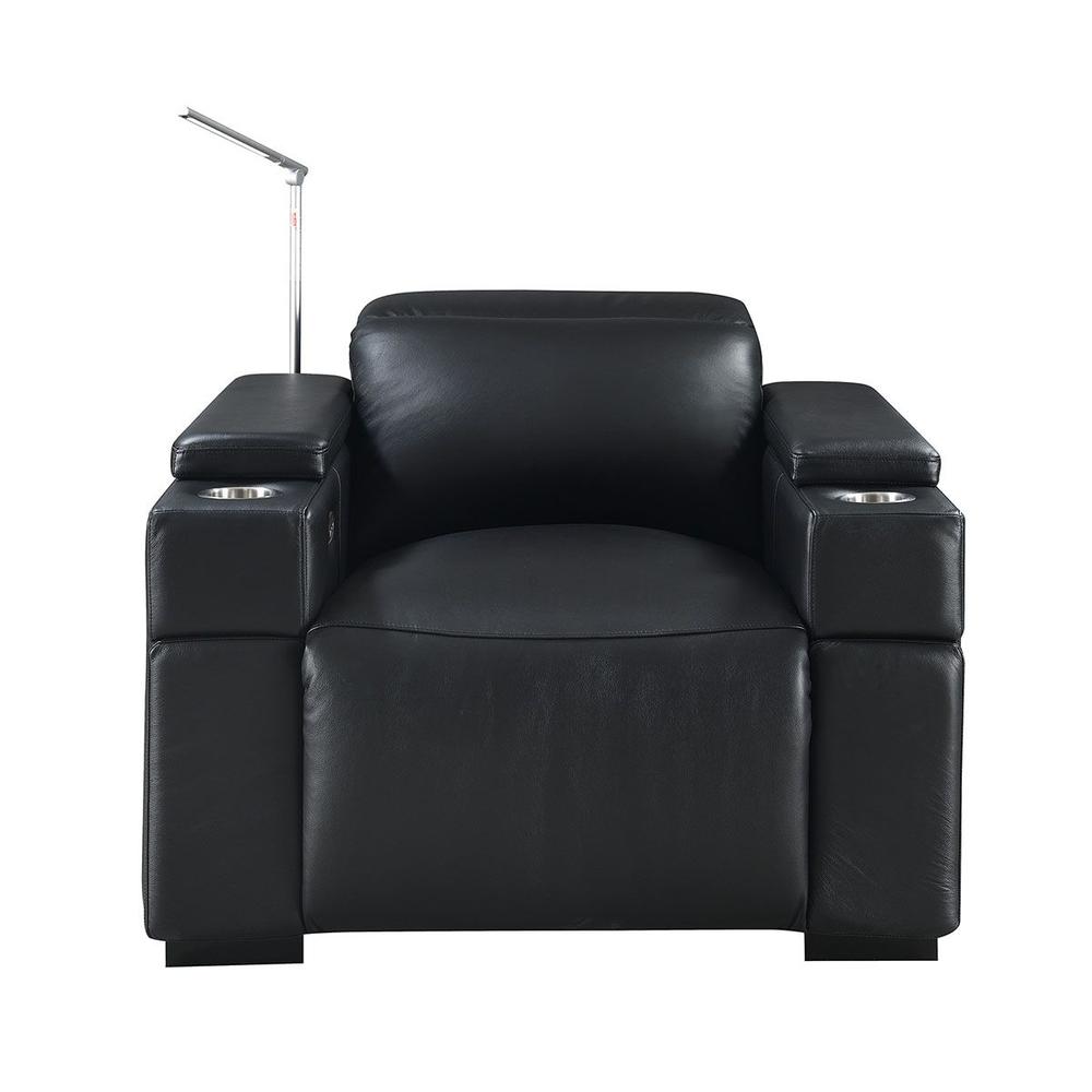 RowOne Calveri Black Leather 2-Arm Chair Power Recline - RowOne-RO9010-08H-BLK