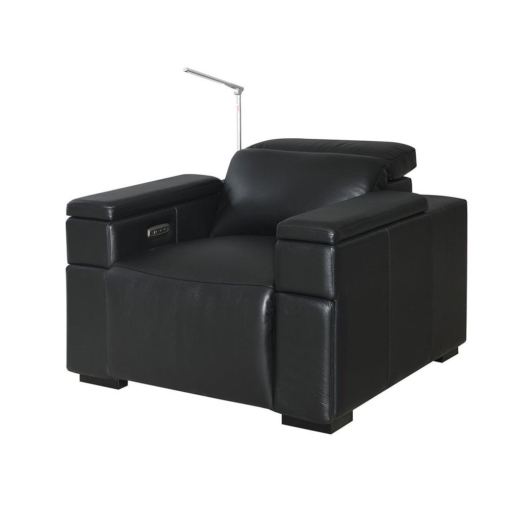 RowOne Calveri Black Leather 2-Arm Chair Power Recline - RowOne-RO9010-08H-BLK