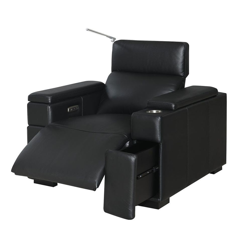 RowOne Calveri Black Leather 2-Arm Chair Power Recline - RowOne-RO9010-08H-BLK