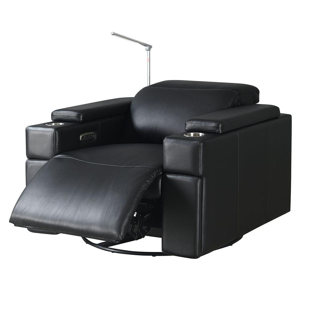 RowOne Calveri Black Leather 2 Chair Straight Row Power Recline - RowOne-RO9010-R2CH-BLK