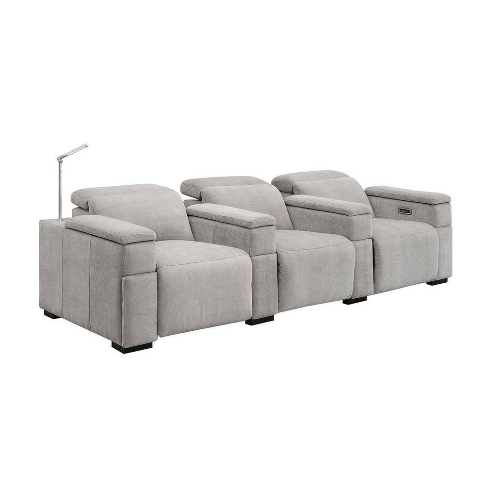 RowOne Calveri Microfiber Fabric 3 Chair Straight Row Power Recline - Taupe - RowOne-RO9010-R3CH-TAUPE-FABRIC