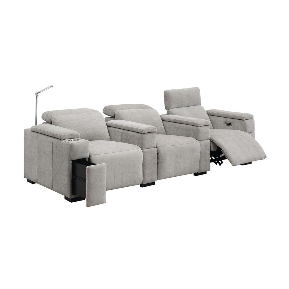 RowOne Calveri Microfiber Fabric 3 Chair Straight Row Power Recline - Taupe - RowOne-RO9010-R3CH-TAUPE-FABRIC