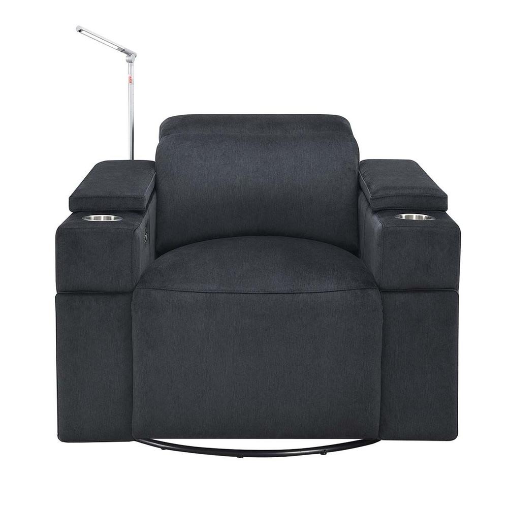 RowOne Calveri Microfiber Fabric 2 Chair Straight Row Power Recline - Charcoal - RowOne-RO9010-R2CH-CHARCOAL-FABRIC