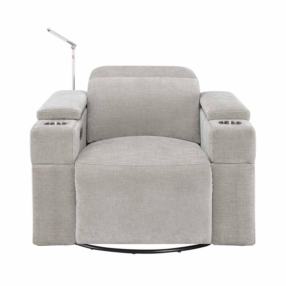 RowOne Calveri Microfiber Fabric 2-Arm Swivel Base Chair Power Recline - Taupe - RowOne-RO9010-15H-TAUPE-FABRIC