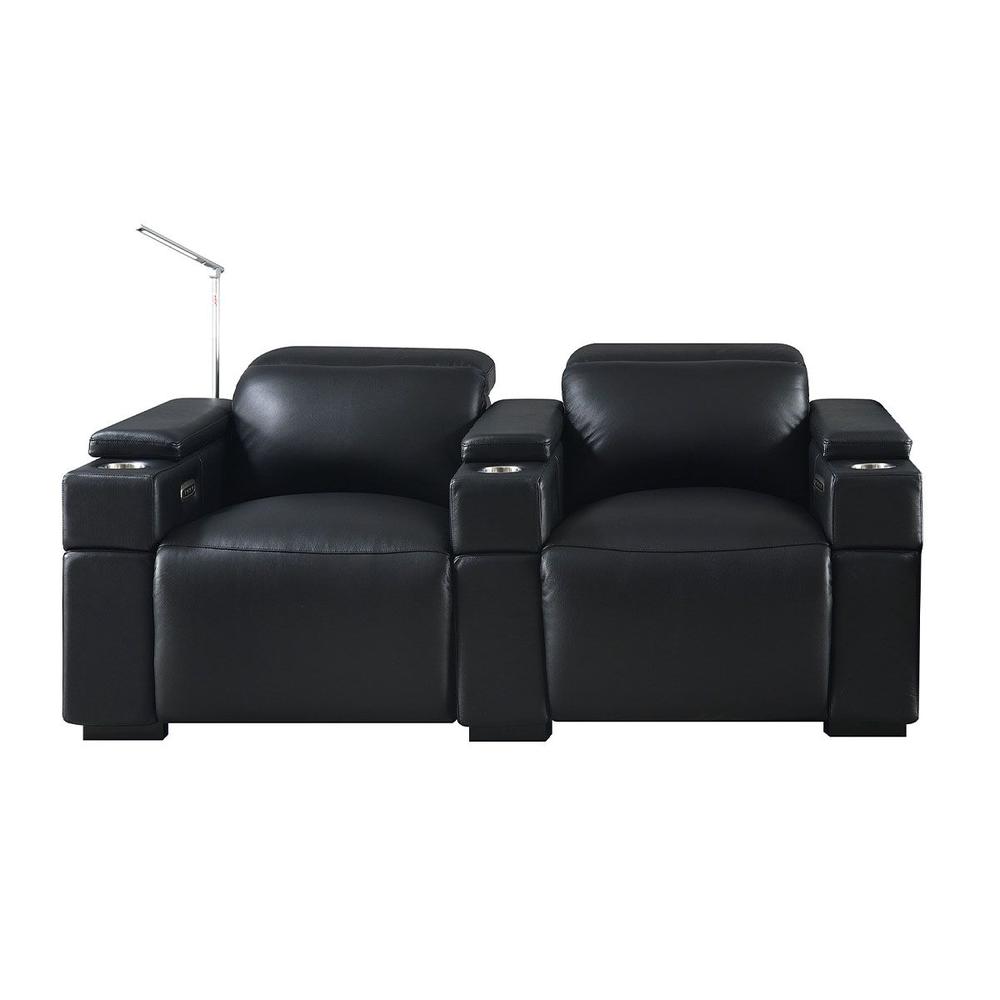 RowOne Calveri Black Leather 2 Seat Loveseat Power Recline - RowOne-RO9010-R2LSH-BLK