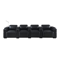 RowOne Calveri Black Leather 4 Chair Straight Row with Loveseat Power Recline