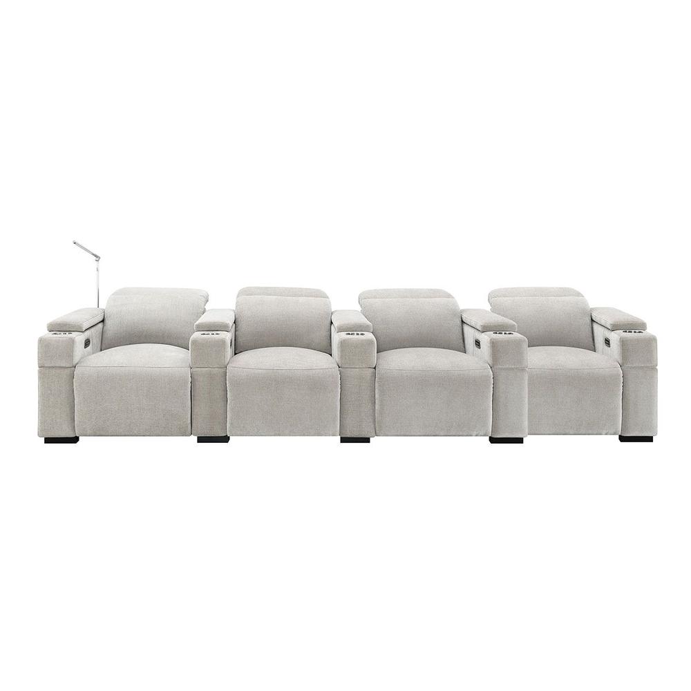 RowOne Calveri Microfiber Fabric 4 Chair Straight Row Power Recline - Taupe - RowOne-RO9010-R4CH-TAUPE-FABRIC