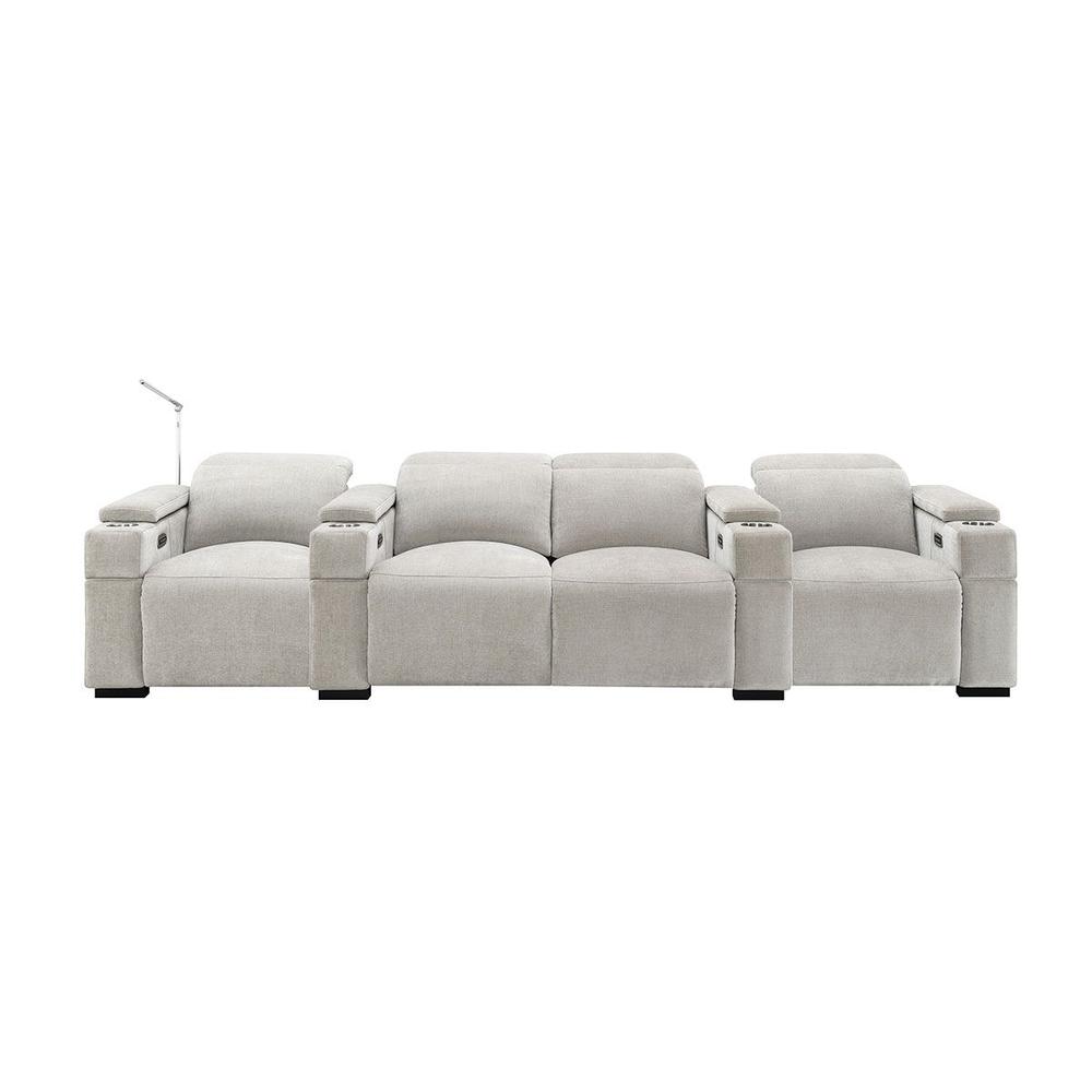 RowOne Calveri Microfiber Fabric 4 Chair Straight Row with Loveseat Power Recline - Taupe - RowOne-RO9010-R4LSH-TAUPE-FABRIC