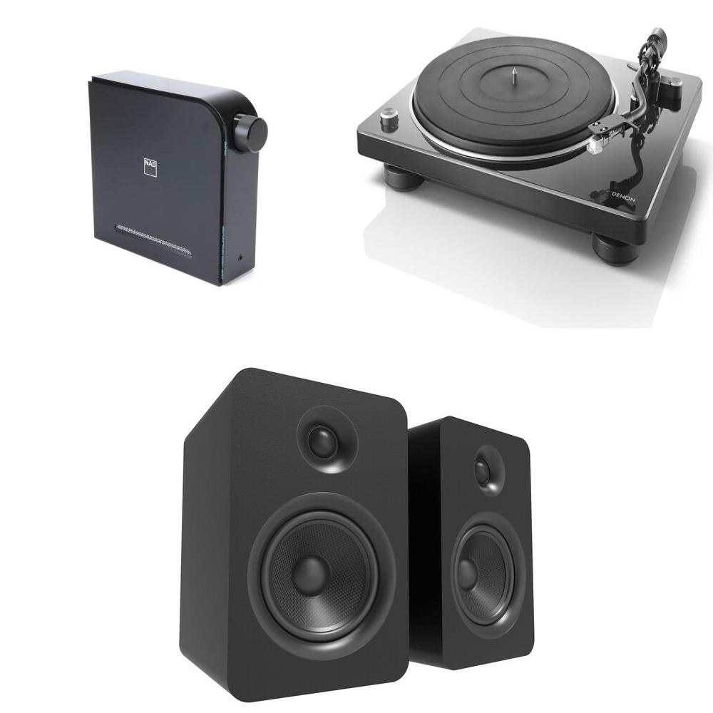 Denon DP-400 Turntable + NAD D-3020 Amplifier + Kanto V2 Bookshelf Speaker Bundle