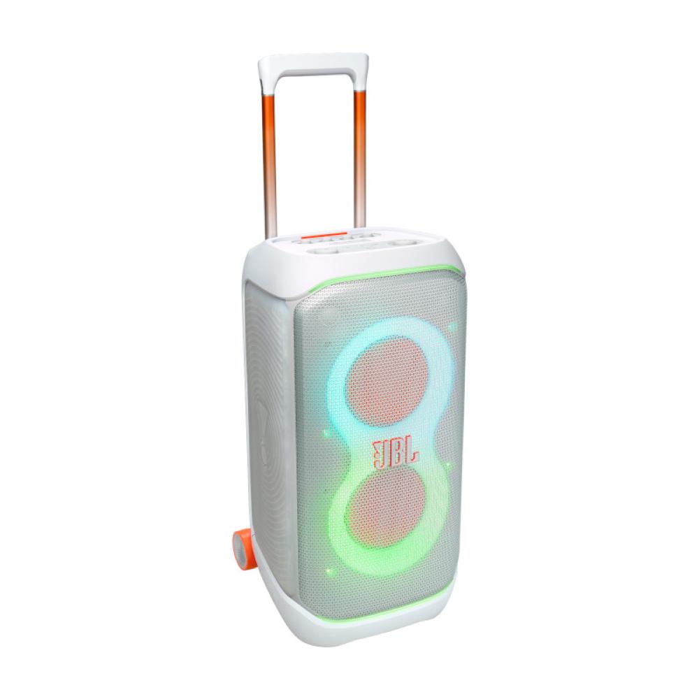 JBL PartyBox Stage 320 Portable party speaker - JBL Pro Sound, lightshow, splashproof, telescopic handle, wheels - White